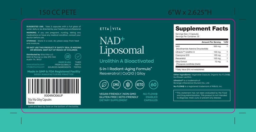 Liposomal NAD+ Supplement 500mg with Urolithin A, CoQ10, Resveratrol & Muira Puama (Made in USA), NAD Supplement for Cellular Energy, Cognitive, Anti-Aging & Detox Support - 3rd Party Tested, Non-GMO