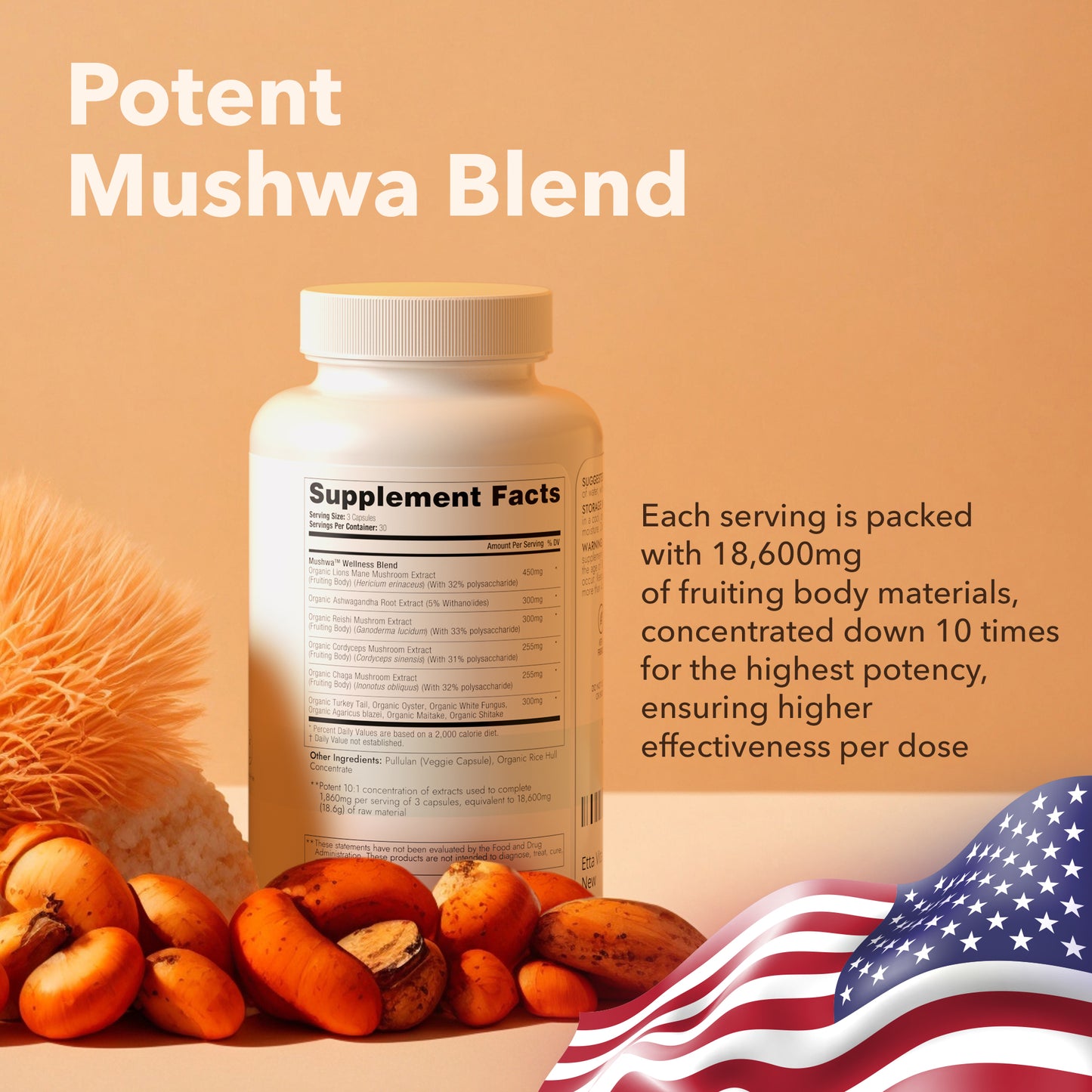 USDA Organic Mushroom Complex with 10 Mushrooms & Ashwagandha