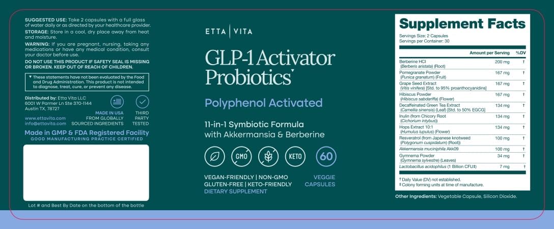 GLP-1 Support Supplement - Gut Activator Probiotic Supplement for Microbiome, Energy & Metabolic Support – Akkermansia, Berberine, Gymnema, Resveratrol, EGCG & Hops