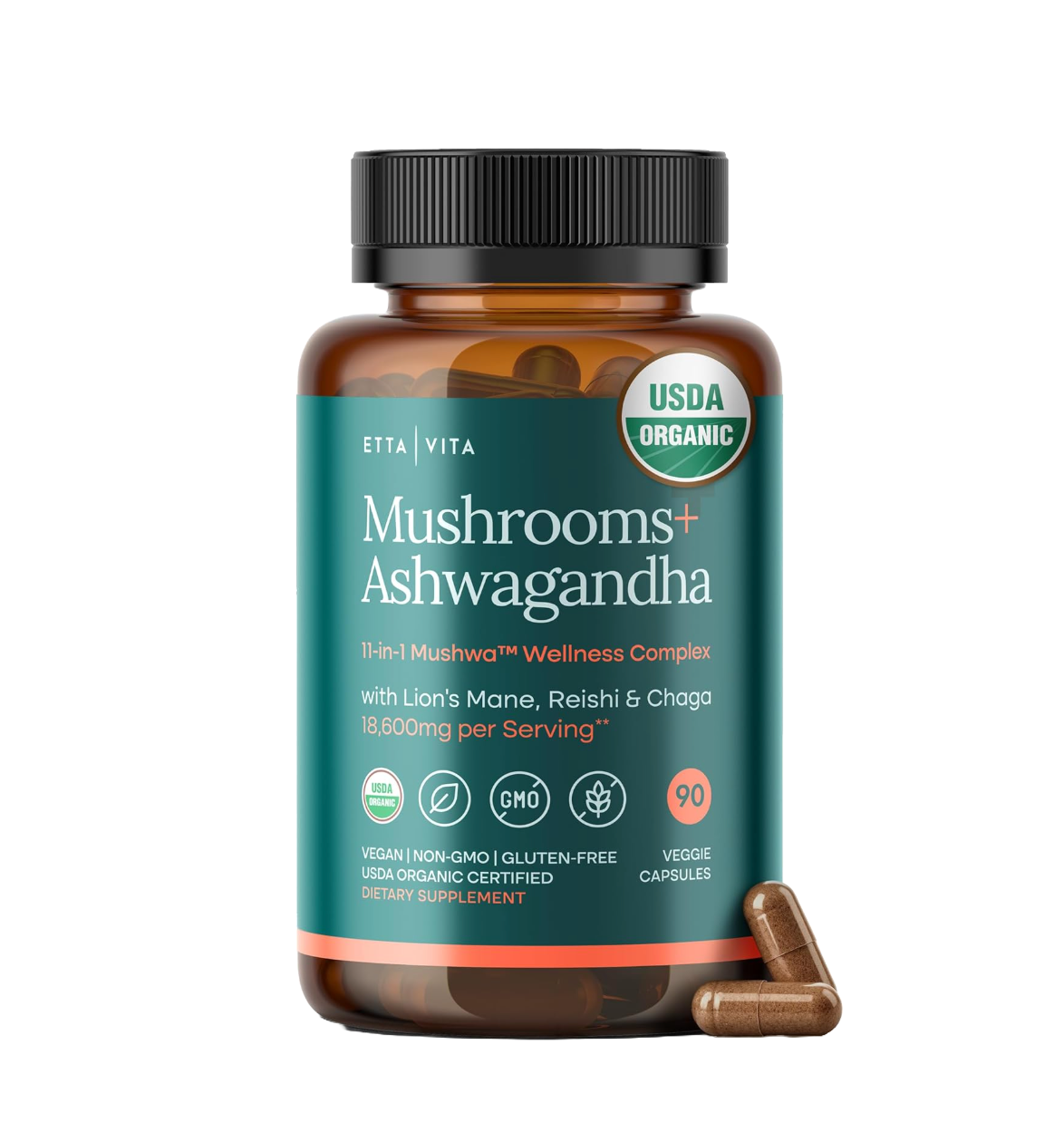 USDA Organic Mushroom Complex with 10 Mushrooms & Ashwagandha