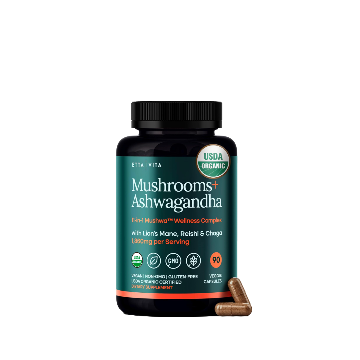 USDA Organic Mushroom Complex with 10 Mushrooms & Ashwagandha