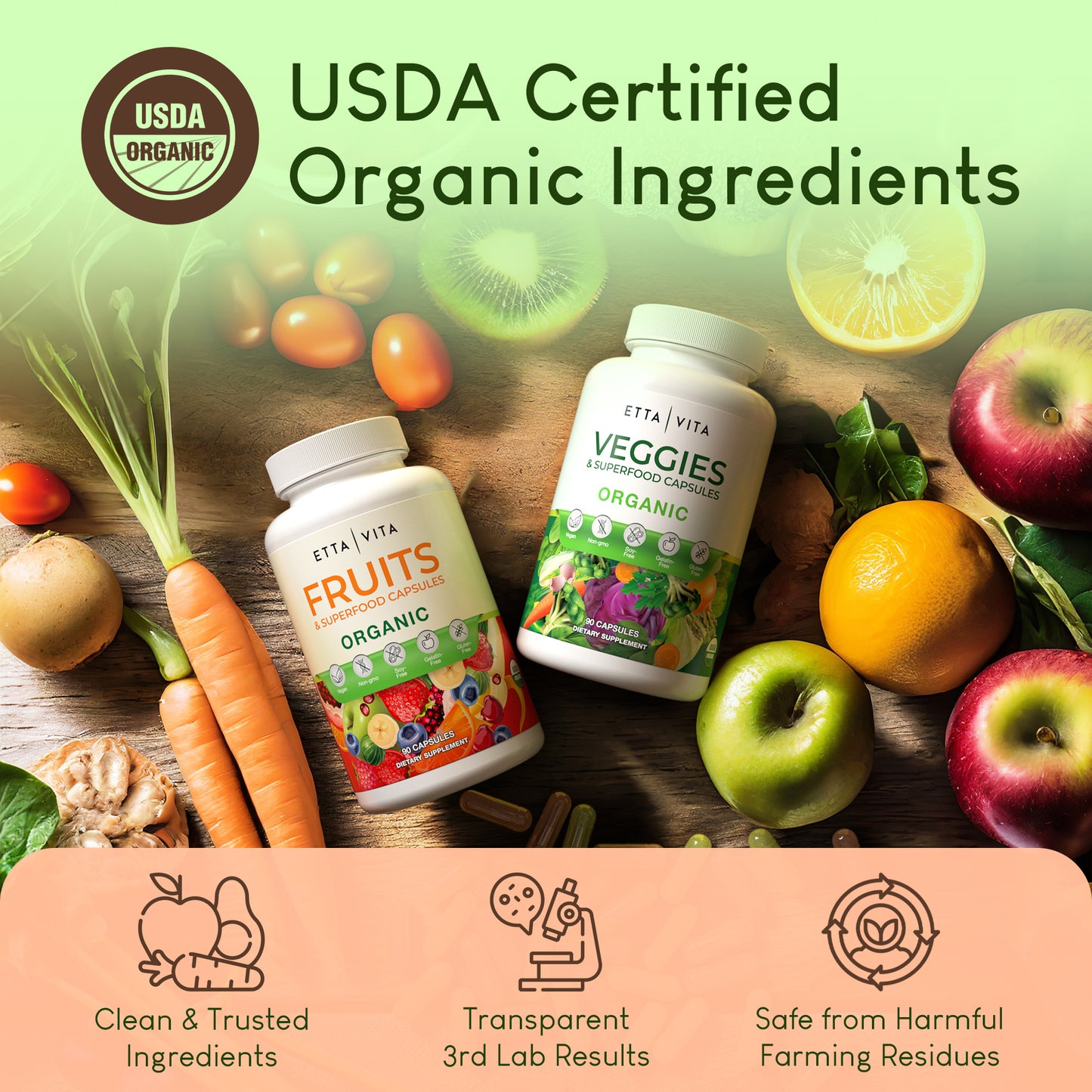USDA Certified Organic Fruits and Veggies Supplement for Detox & Cleanse