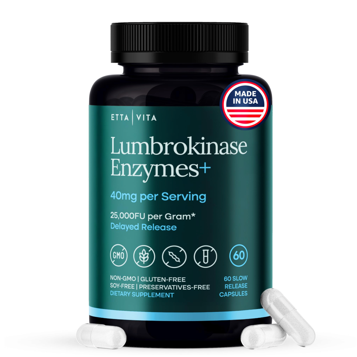 Lumbrokinase Enzymes Capsules for Energy Support, Digestion, Detox