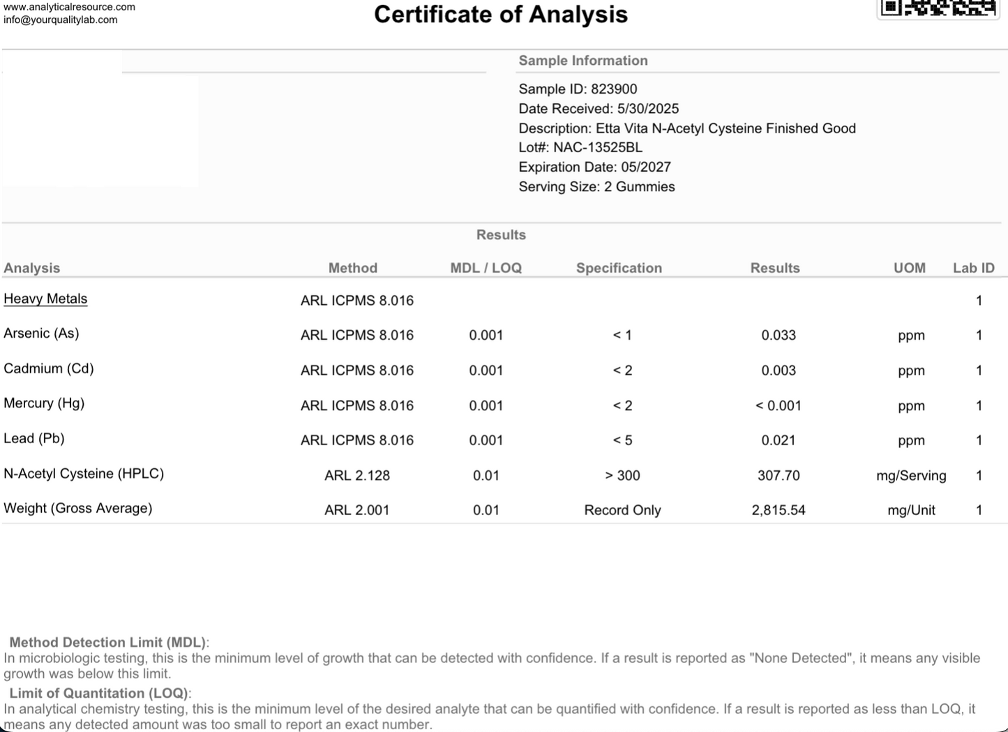 Sugar-Free NAC Gummies (N-Acetyl Cysteine Supplement)