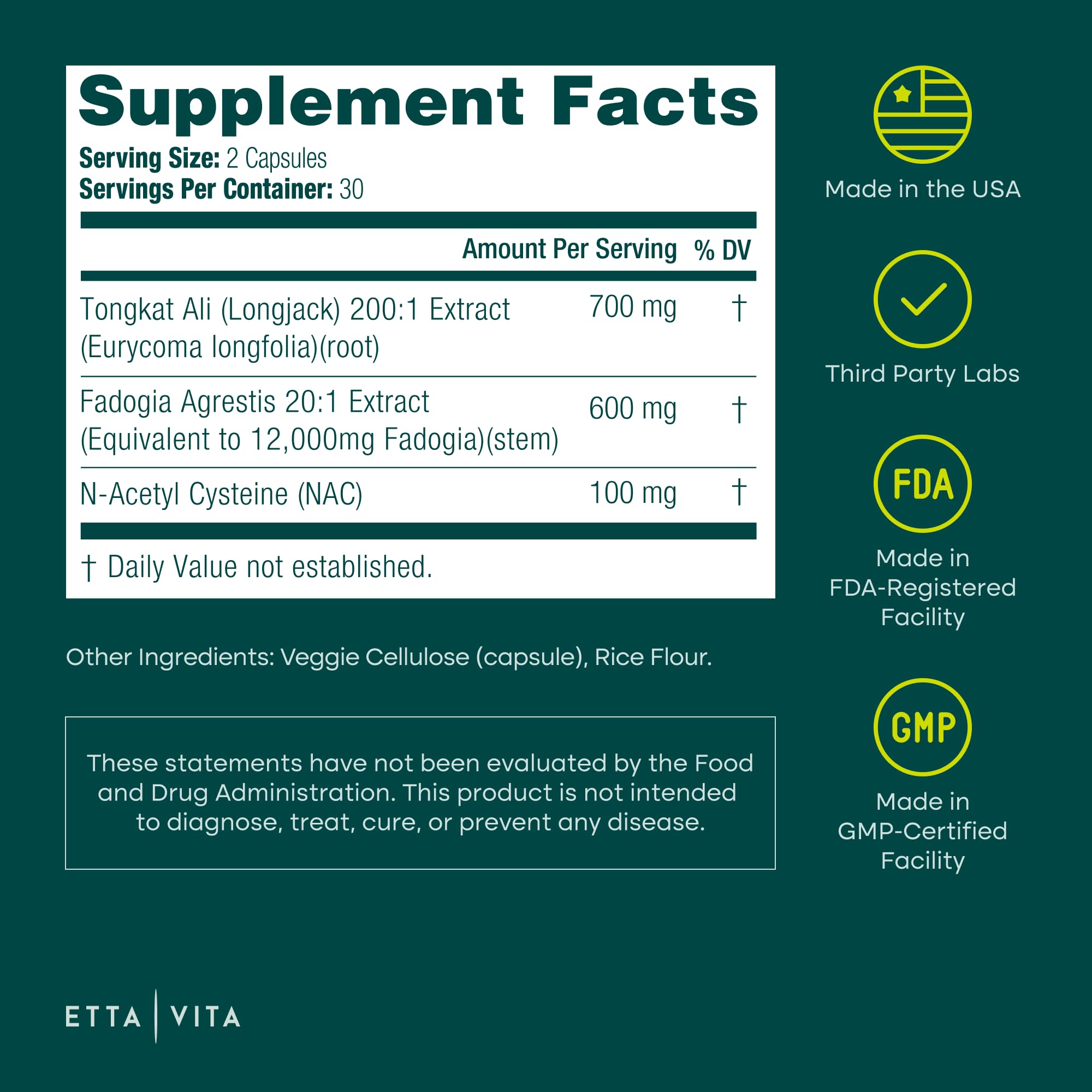 Ingredient list for Potent Longjack - Tongkat Ali & Fadogia Agrestis Supplement for Men & Women