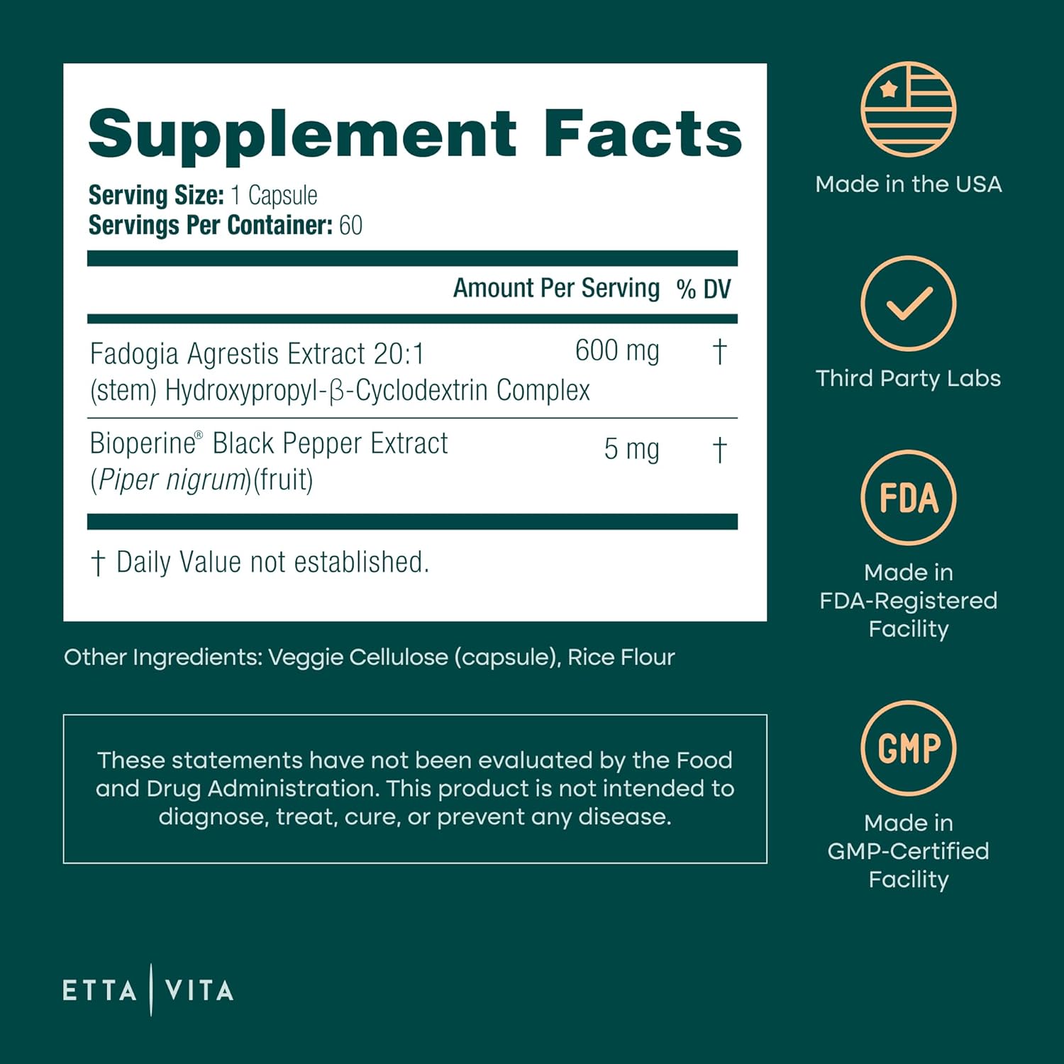 Ingredient list for Organic Fadogia Agrestis 600mg for Natural Test Support