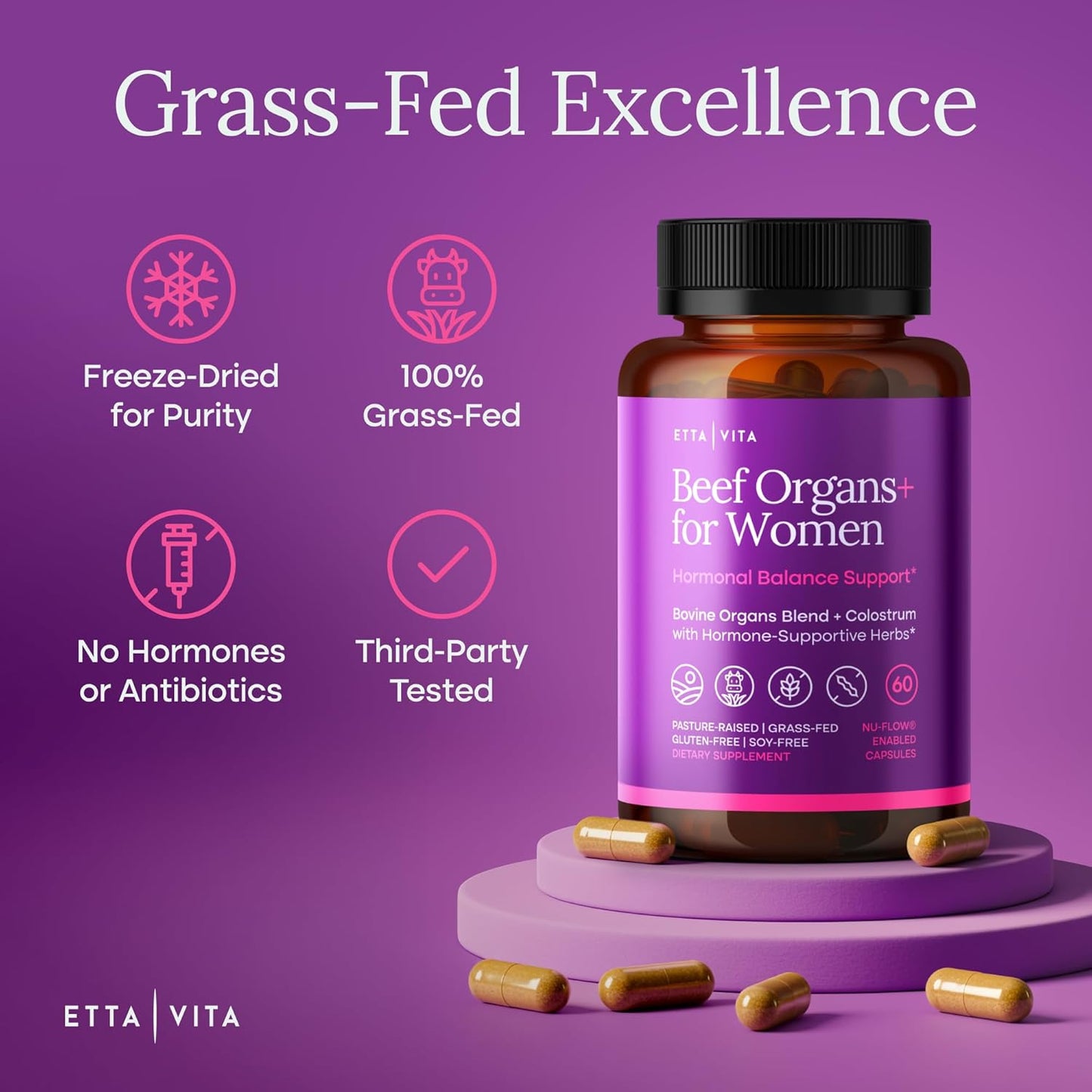 Beef Organs+ For Women | Bovine Organs Blend + Colostrum with Hormone-Supportive Herbs
