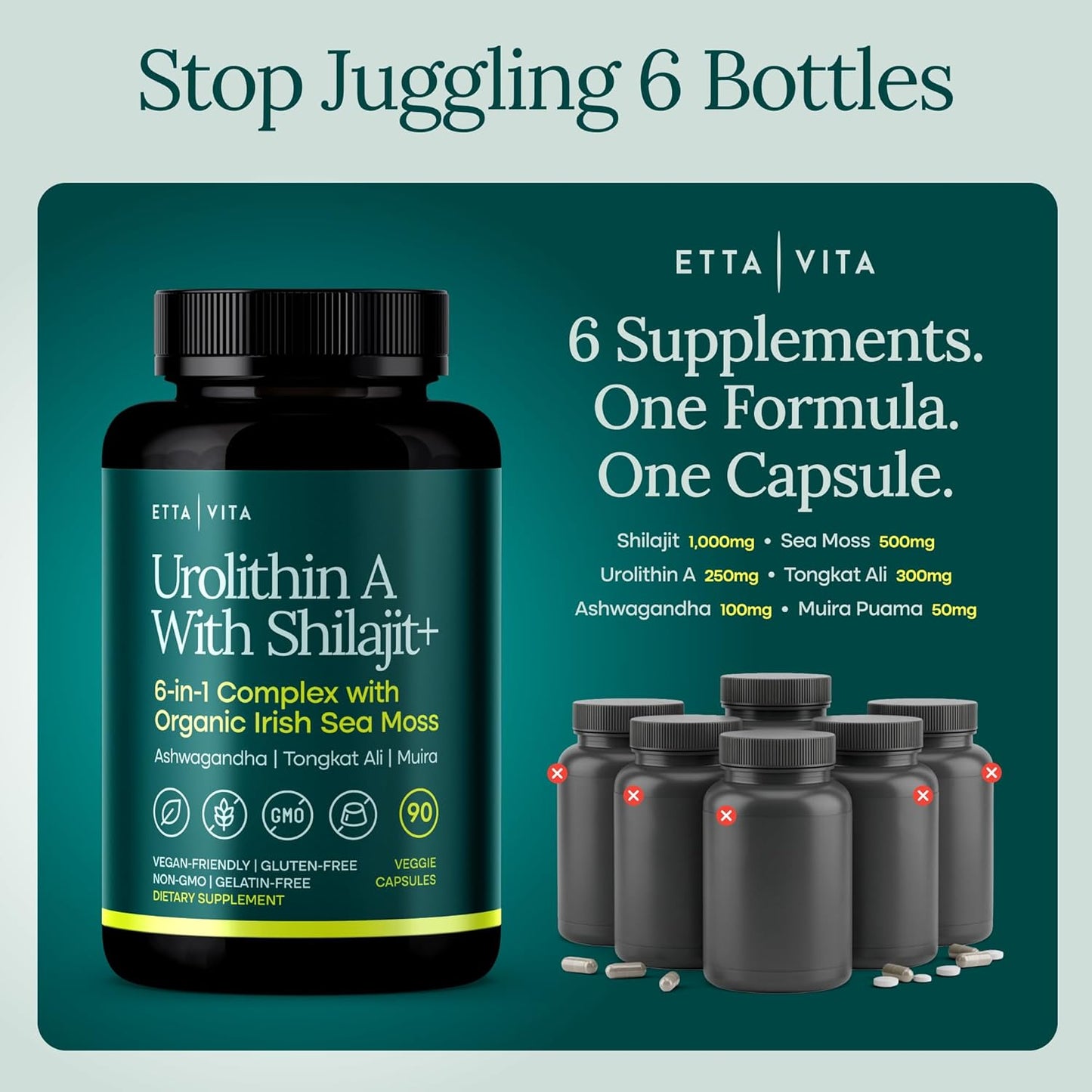 Urolithin-A Complex w Shilajit, Organic Sea Moss, Ashwagandha & Tongkat Ali