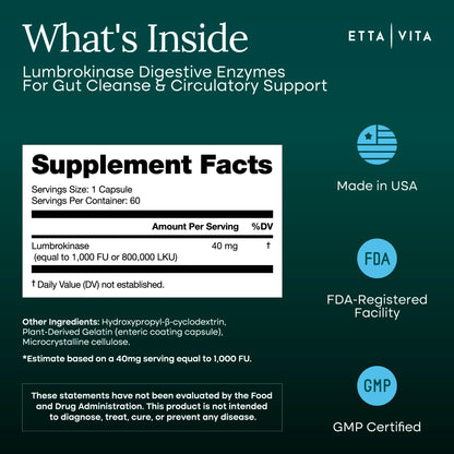 Lumbrokinase Enzymes Capsules for Energy Support, Digestion, Detox, Cognition & Gut Health