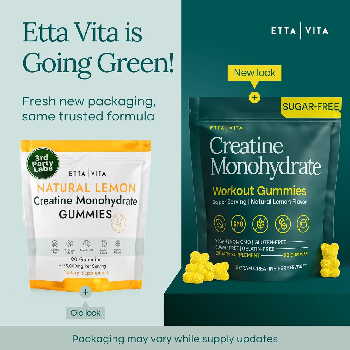 Sugar-Free Creatine Monohydrate Gummies 5gram per Serving, Potent Creatine Gummies for Women & Men, Supplement for Muscle Support, Cellular Energy & Cognitive Function [Lemon Drops Candy Flavor]