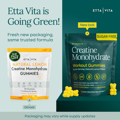 Sugar-Free Creatine Monohydrate Gummies 5gram per Serving, Potent Creatine Gummies for Women & Men, Supplement for Muscle Support, Cellular Energy & Cognitive Function [Lemon Drops Candy Flavor]