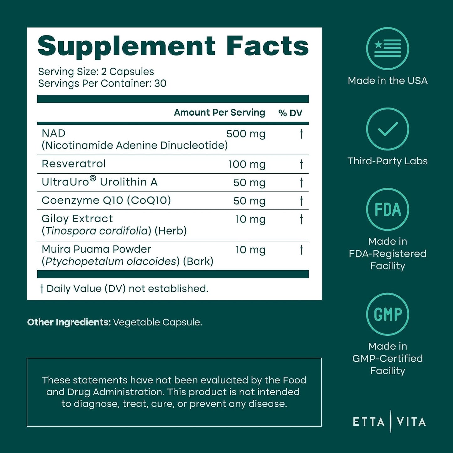 Liposomal NAD+ Supplement 500mg with Urolithin A, CoQ10, Resveratrol & Muira Puama (Made in USA), NAD Supplement for Cellular Energy, Cognitive, Anti-Aging & Detox Support - 3rd Party Tested, Non-GMO