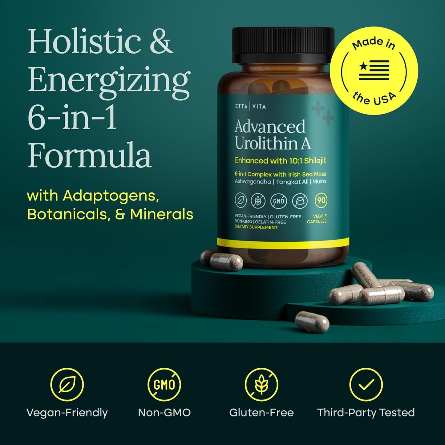 Urolithin-A Supplement with Shilajit, Sea Moss, Tongkat Ali, Ashwagandha