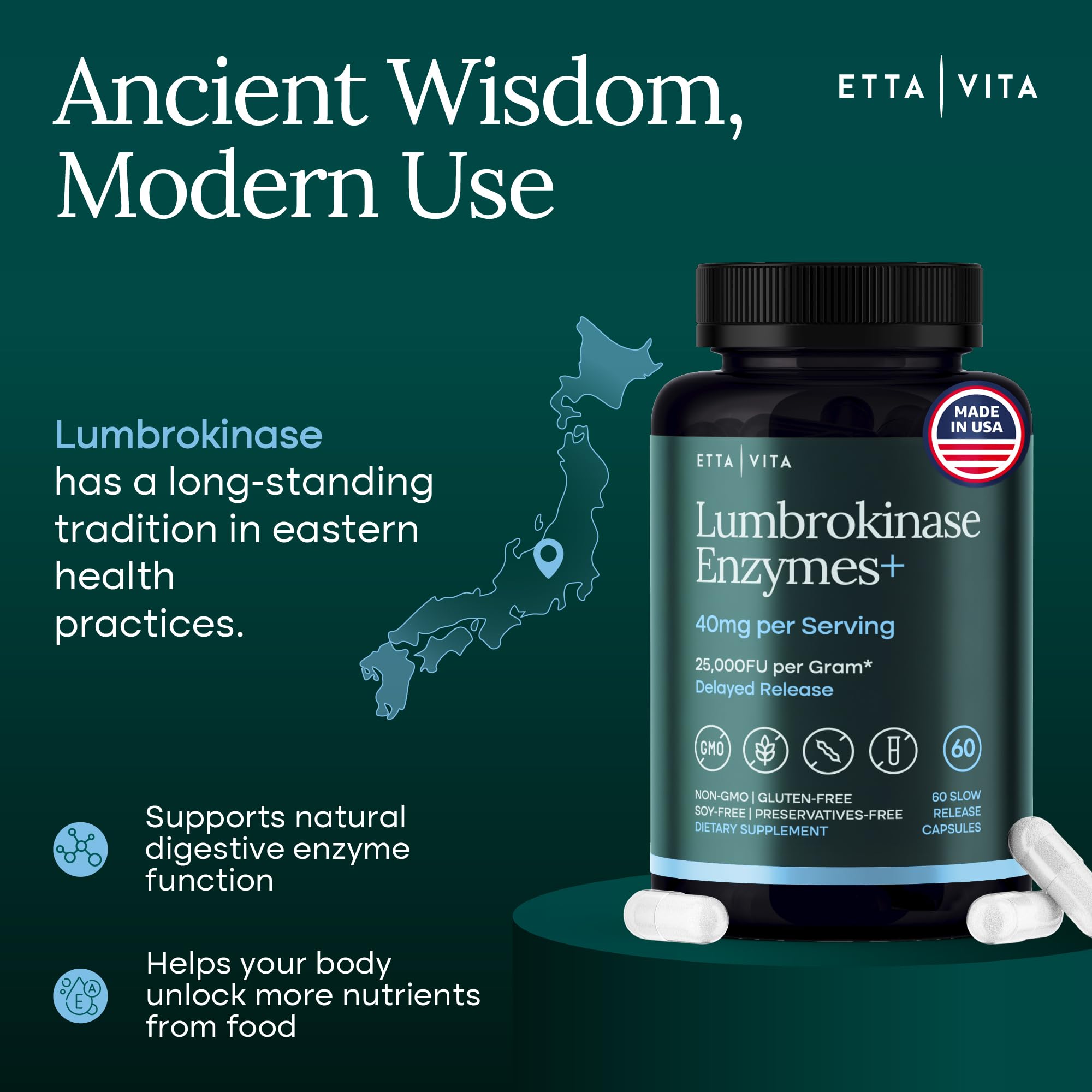 Lumbrokinase Enzymes Capsules for Energy Support, Digestion, Detox