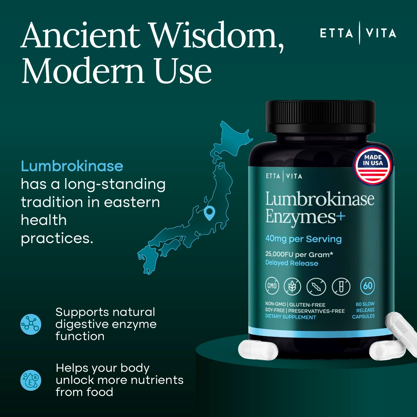 Lumbrokinase Enzymes Capsules for Energy Support, Digestion, Detox, Cognition & Gut Health