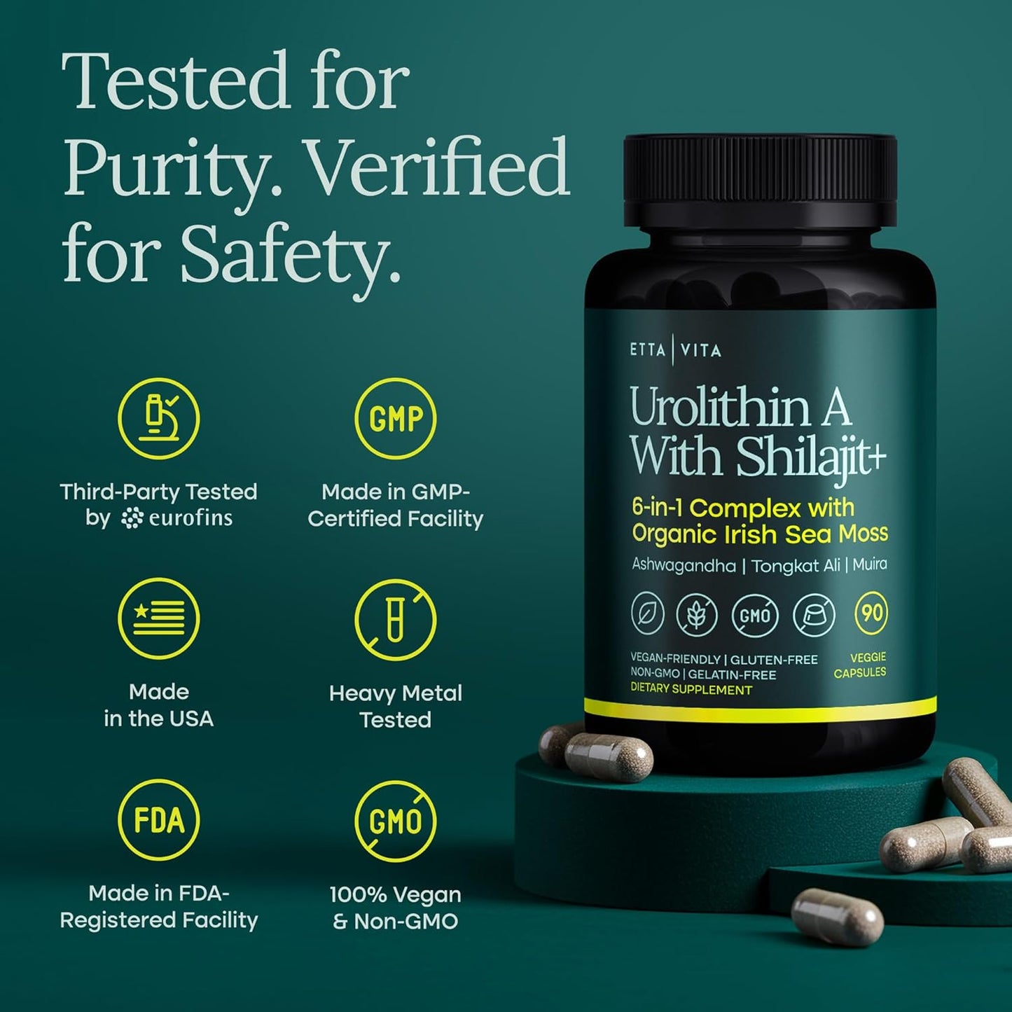 Urolithin-A Complex w Shilajit, Organic Sea Moss, Ashwagandha & Tongkat Ali