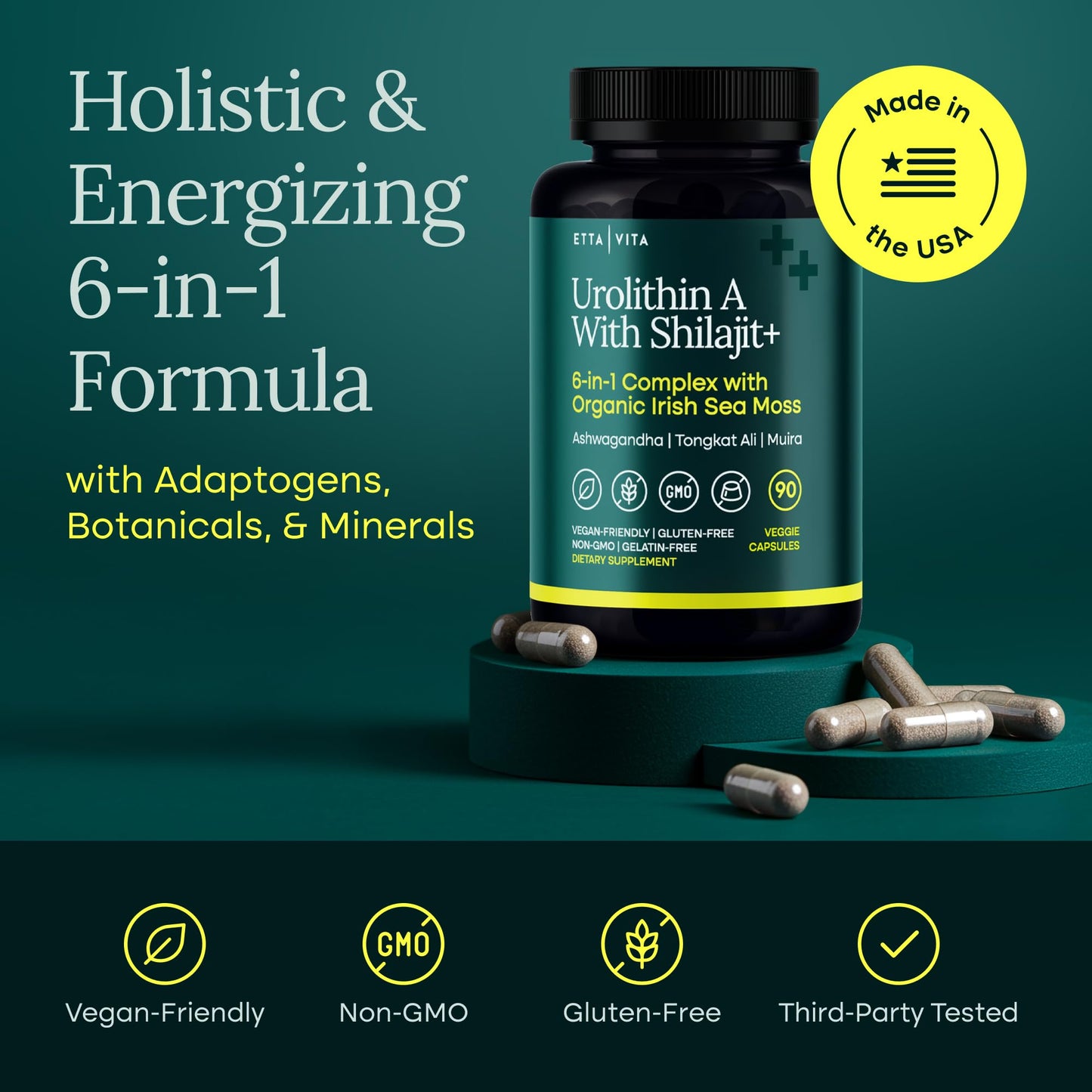 Urolithin-A Complex w Shilajit, Organic Sea Moss, Ashwagandha & Tongkat Ali