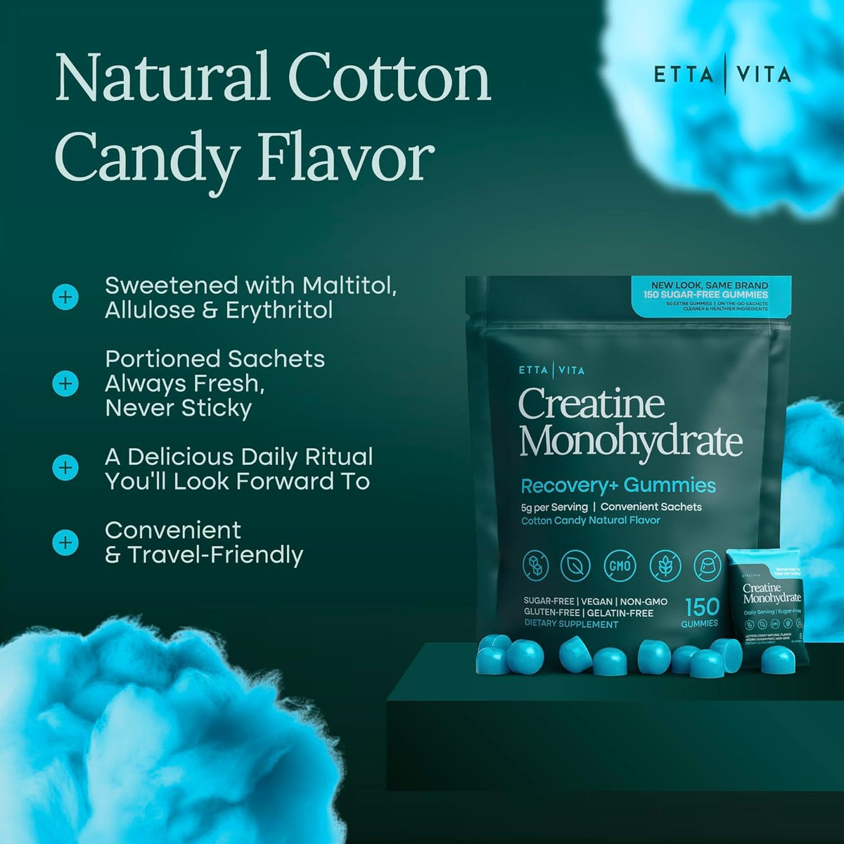 Sugar-Free Creatine Gummies for Women and Men (5g Per Serving), 150 Chews