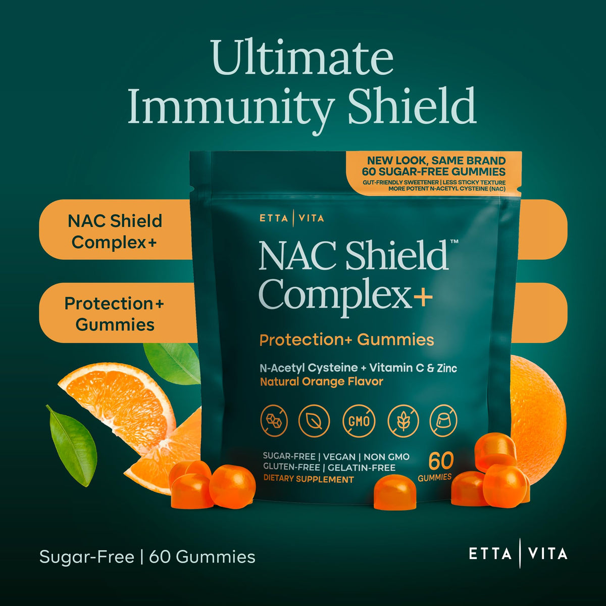 Sugar-Free Gummies - NAC Shield (Immune Support Complex) N-Acetyl Cysteine, Vitamin C & Zinc