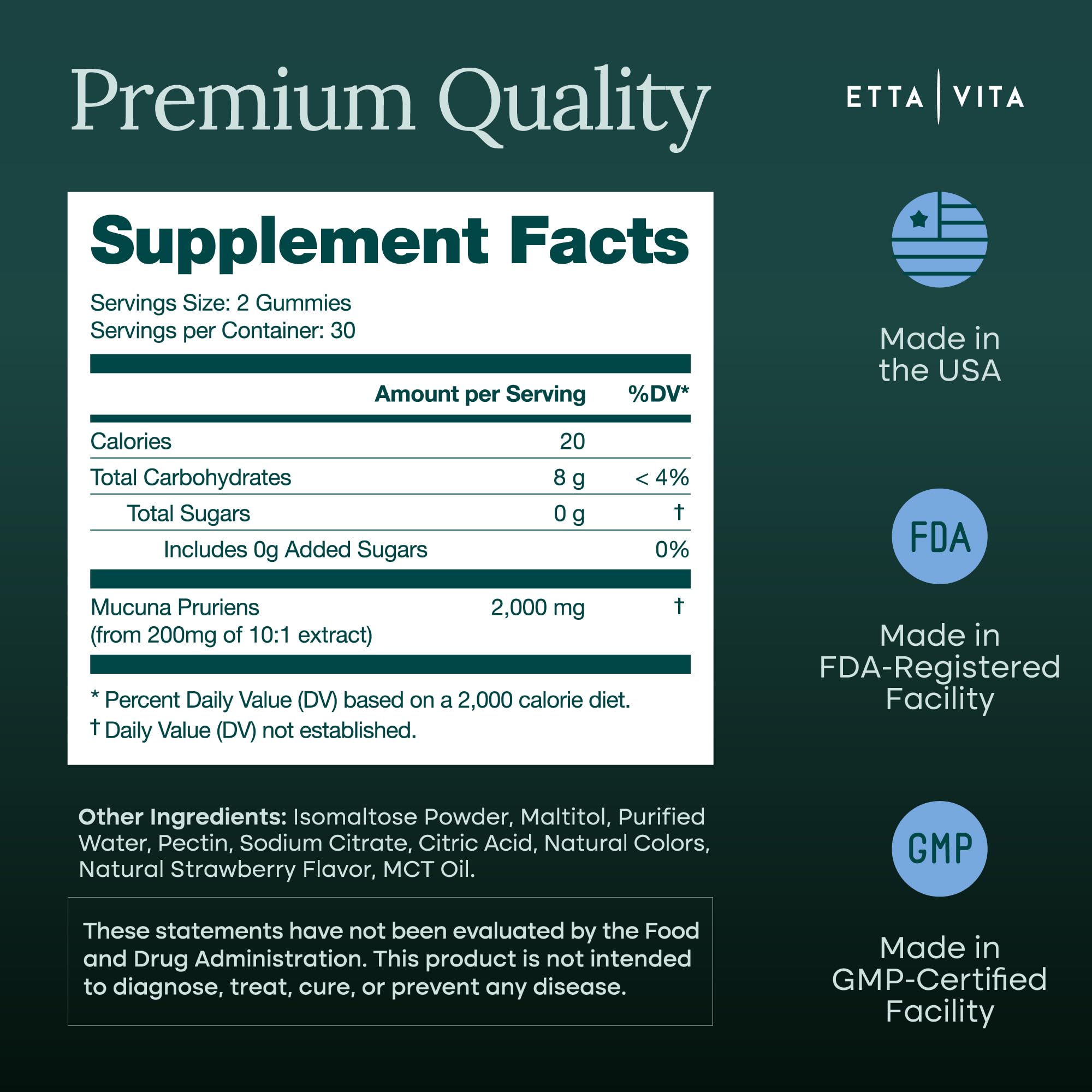 Ingredient list for Dopamine Supplement - Sugar-Free Mucuna Pruriens Gummies
