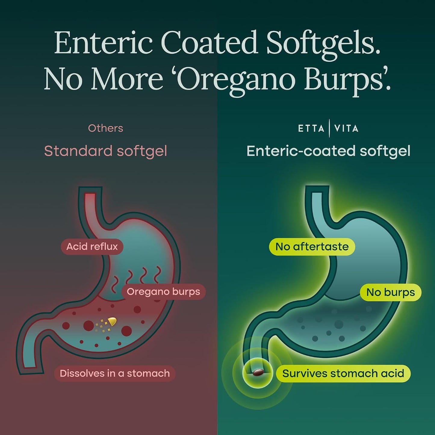 Oil of Oregano with Black Seed Oil, Enteric Coated Vegan Softgels, No Burps | High-Carvacrol Oil of Oregano with Black Seed Oil, Thymoquinone, Allicin & Aloe Vera - Supports Immunity & Gut Health, 60ct