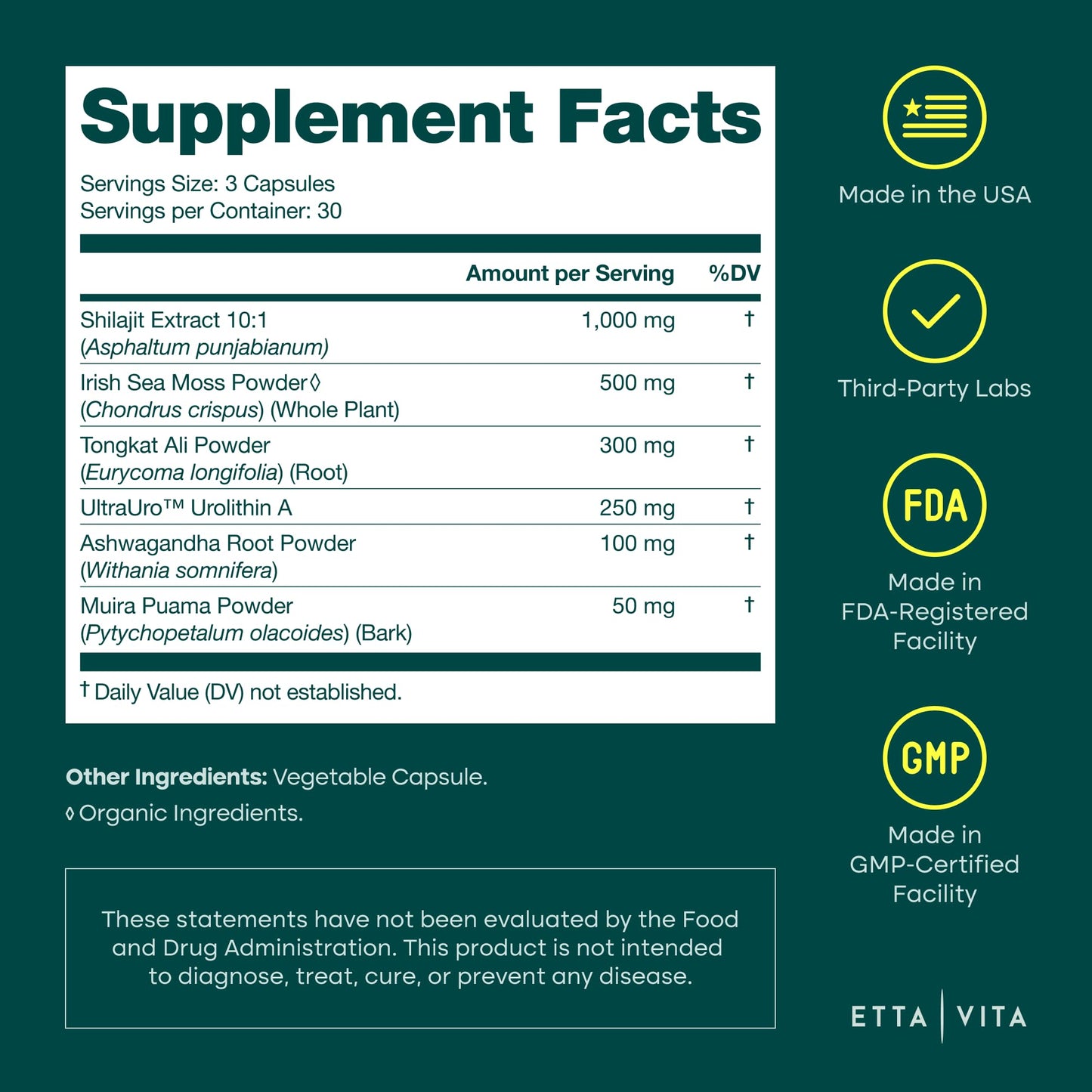 Urolithin-A Complex w Shilajit, Organic Sea Moss, Ashwagandha & Tongkat Ali