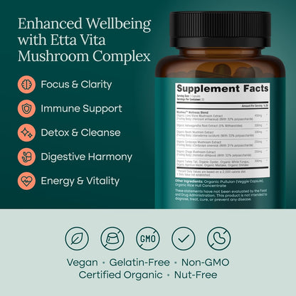 USDA Organic Mushroom Complex with 10 Mushrooms & Ashwagandha