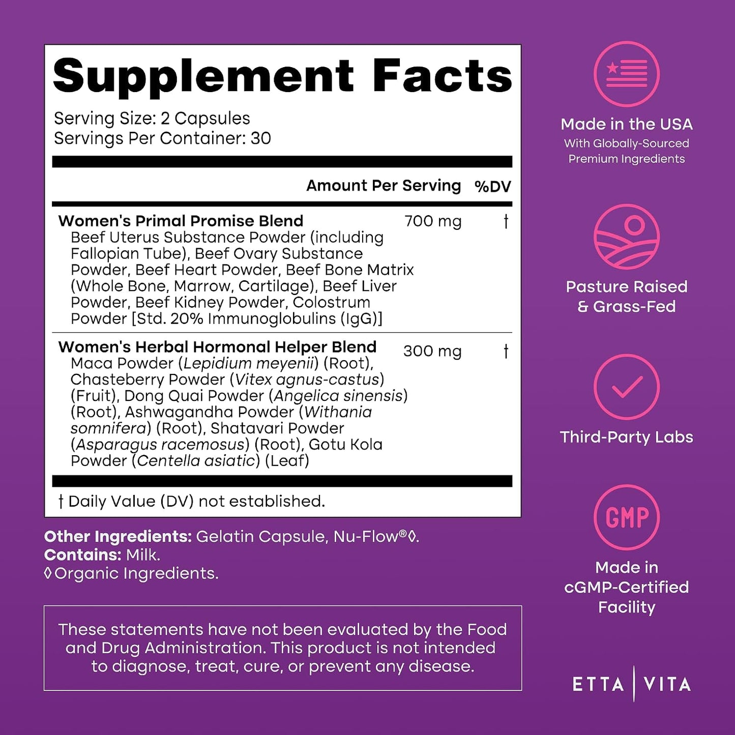 Primal Beef Organ Supplement for Women - Made with Grass-Fed/Finished Organs: Ovary, Uterus, Liver, Kidney, Heart, Bone Matrix, Colostrum, Maca, Ashwagandha, Shatavari & Chasteberry - Energy Support Made in USA