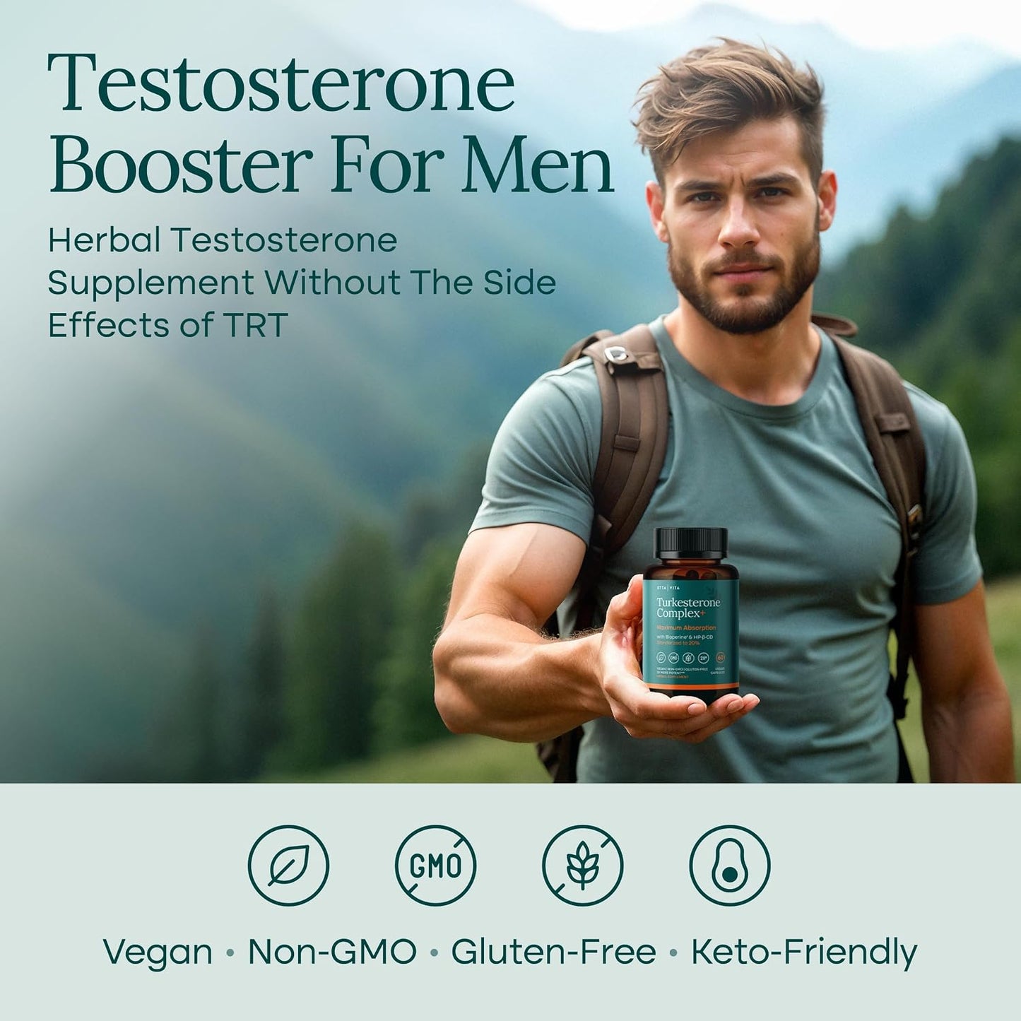 Turkesterone Suppelement 500mg, 20% Standardized Ajuga Turkestanica with BioPerine & Cyclodextrin, Enhanced Absorption for Energy, Strength & Recovery, Vegan, Non-GMO, 3rd Party Tested, 60 Capsules