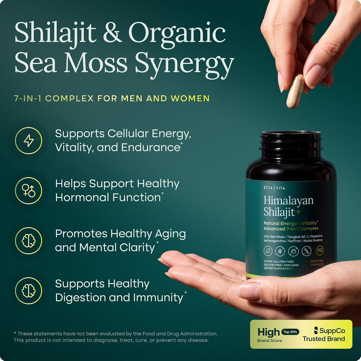 Shilajit Capsules with Organic Irish Sea Moss & Tongkat Ali for Men & Women