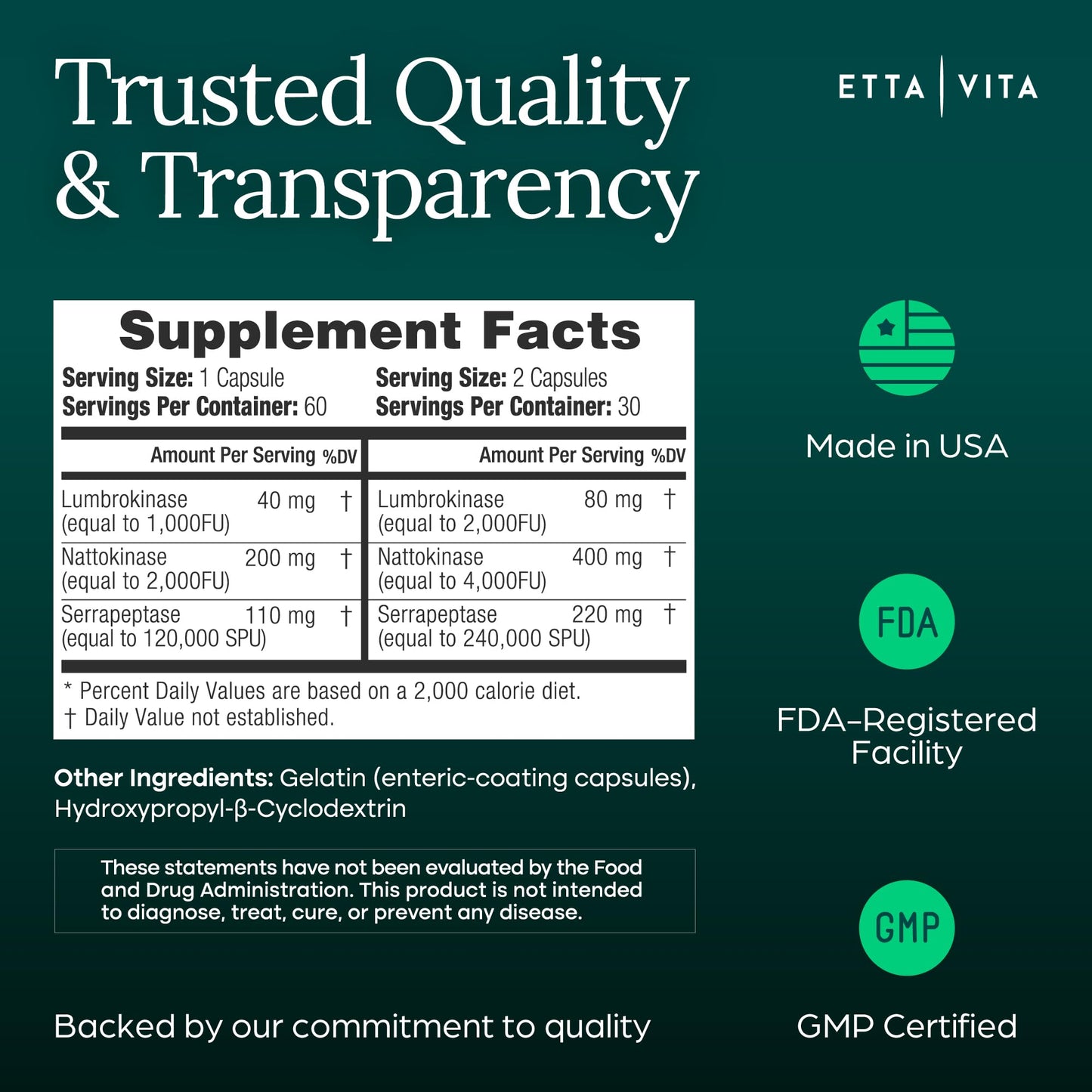 Potent Nattokinase 4000 FU Serrapeptase 240000 SPU Lumbrokinase 2000 FU Supplement