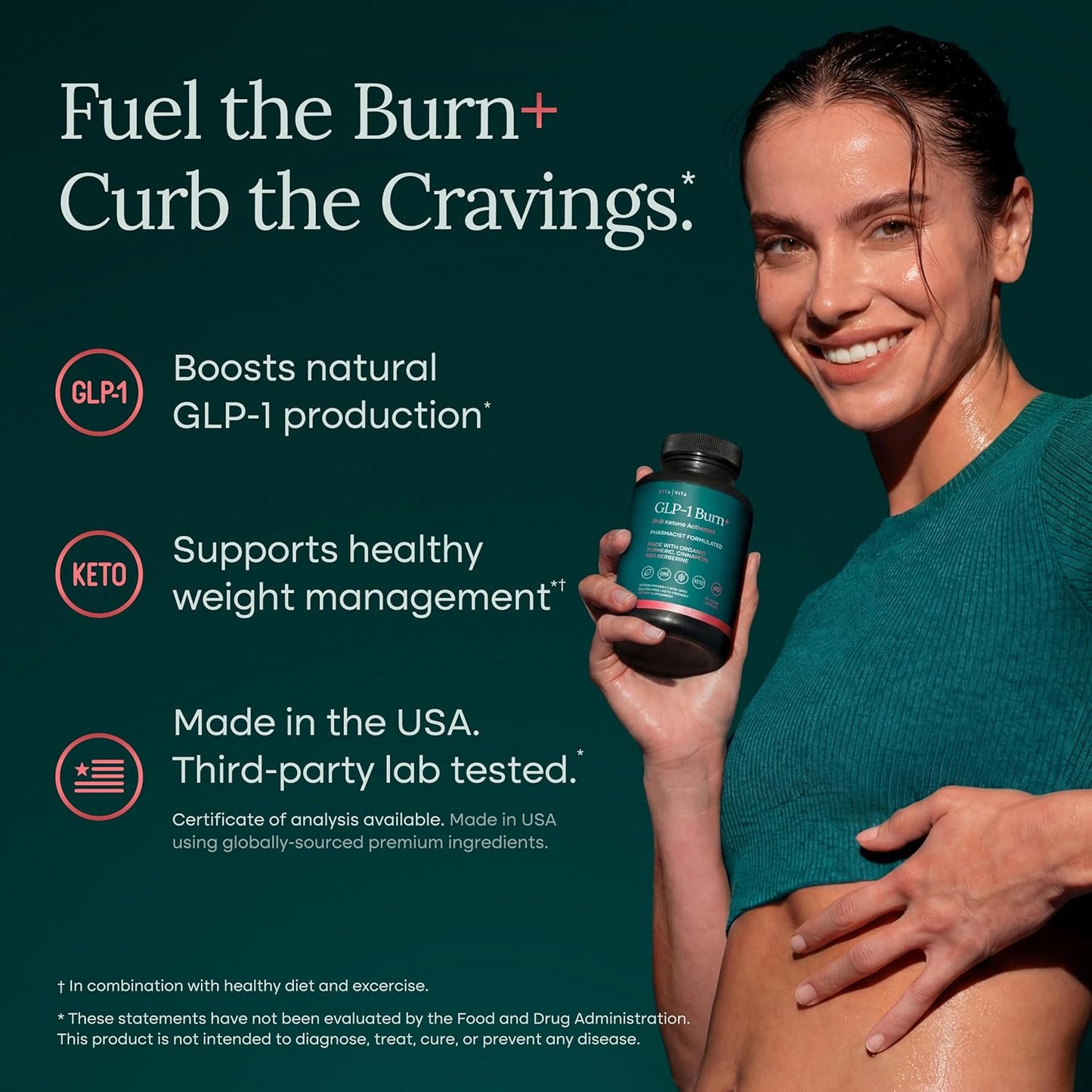 Natural GLP-1 Supplement for Women and Men - Metabolic Health - With BHB Ketones, Apple Cider Vinegar, Berberine HCL, Organic Turmeric, and Organic Cinnamon - Made in USA