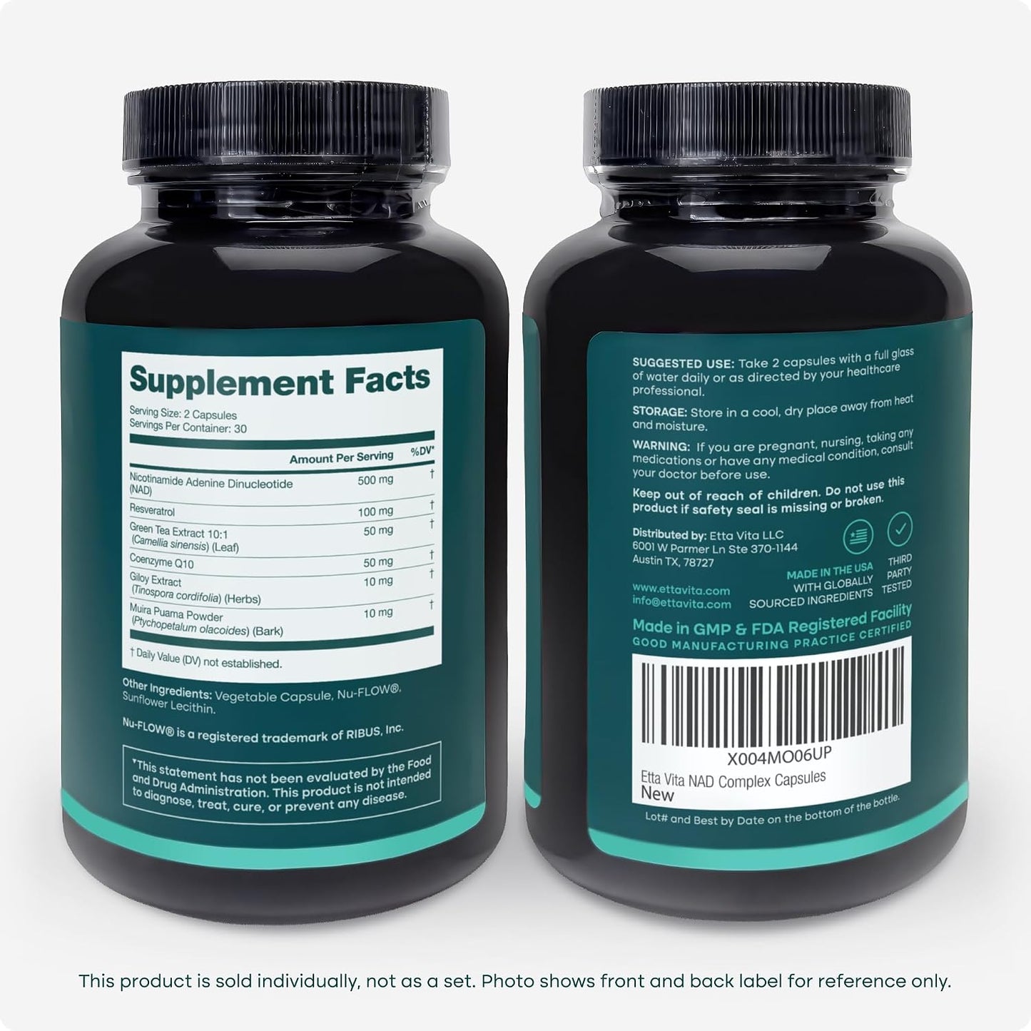NAD+ Supplement 500mg with Resveratrol & CoQ10 for Cellular Energy, 60 Ct