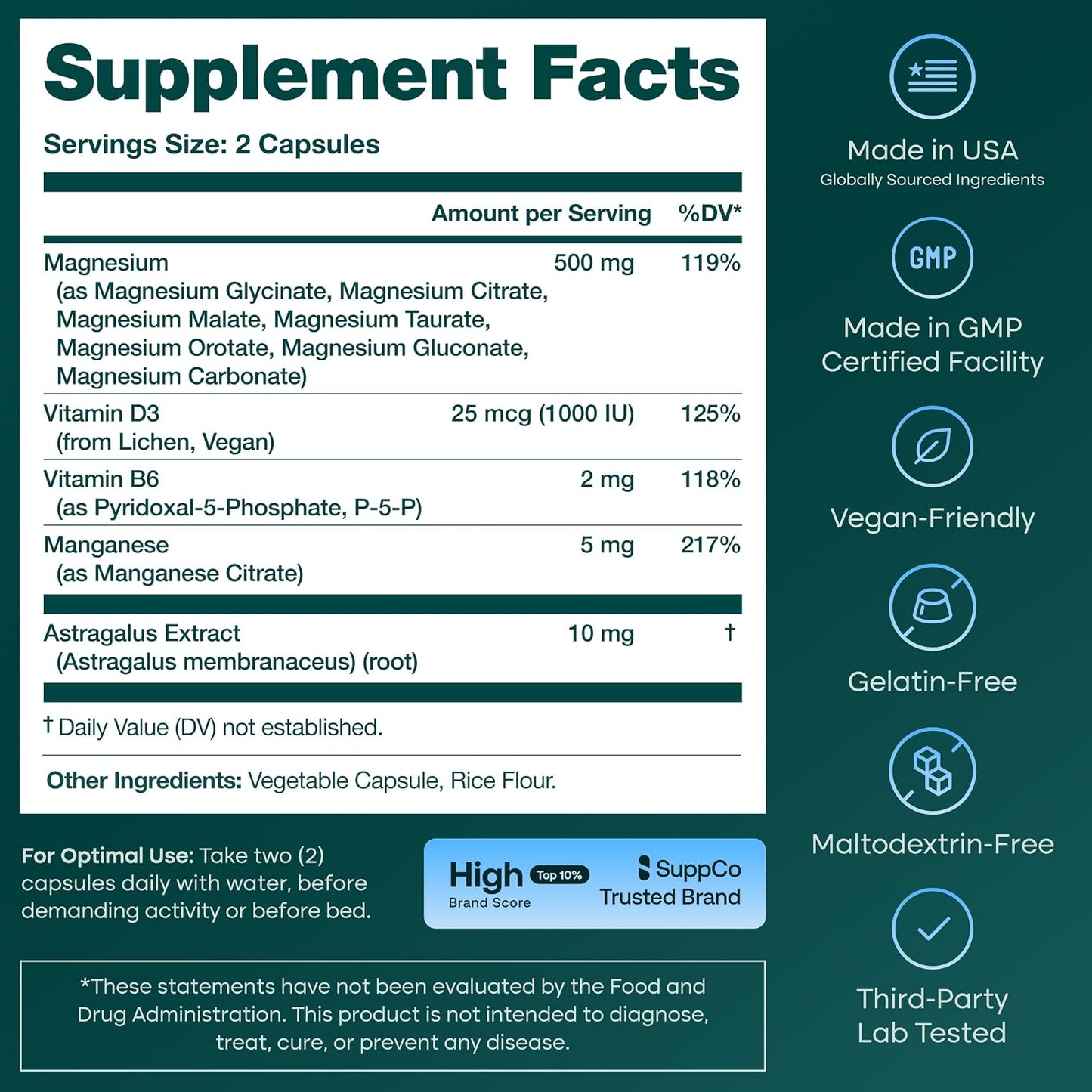Magnesium Complex for Women & Men 500mg (7-in-1) - Magnesium Glycinate with D3 & B6, Glycinate, Citrate, Malate, Taurate & Orotate - Daily Wellness Support, 60ct [Oxide-Free]