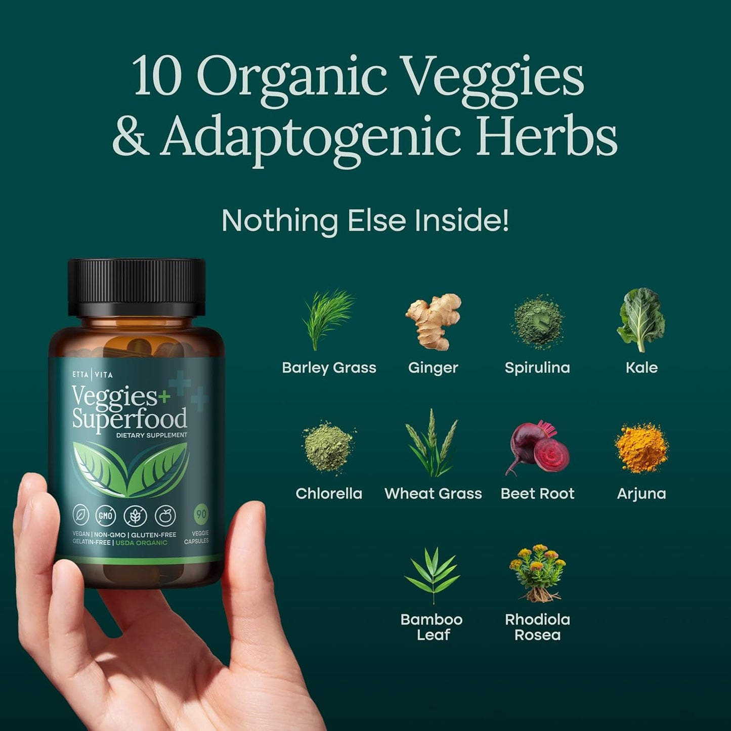 Organic Fruits & Veggies Capsules – Daily Whole Food Nutrition for Energy & Wellness – 180 Vegan Capsules