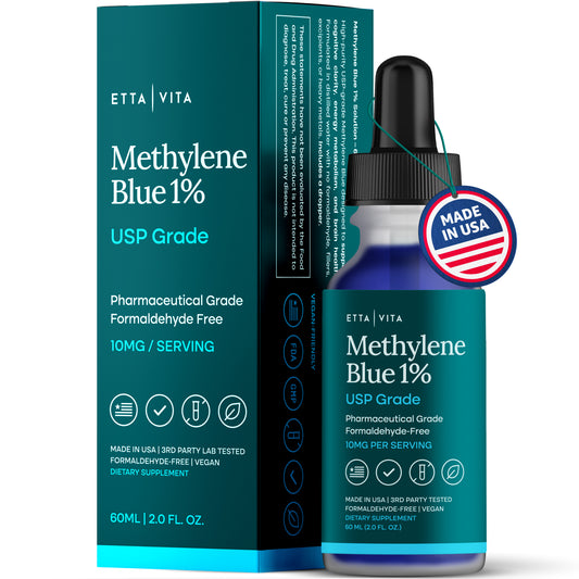 Methylene Blue Drops 1% Solution – 10mg per Serving, Pharmaceutical Grade Liquid Supplement for Focus, Energy & Mental Clarity – Third-Party Tested, Formaldehyde-Free, Made in USA