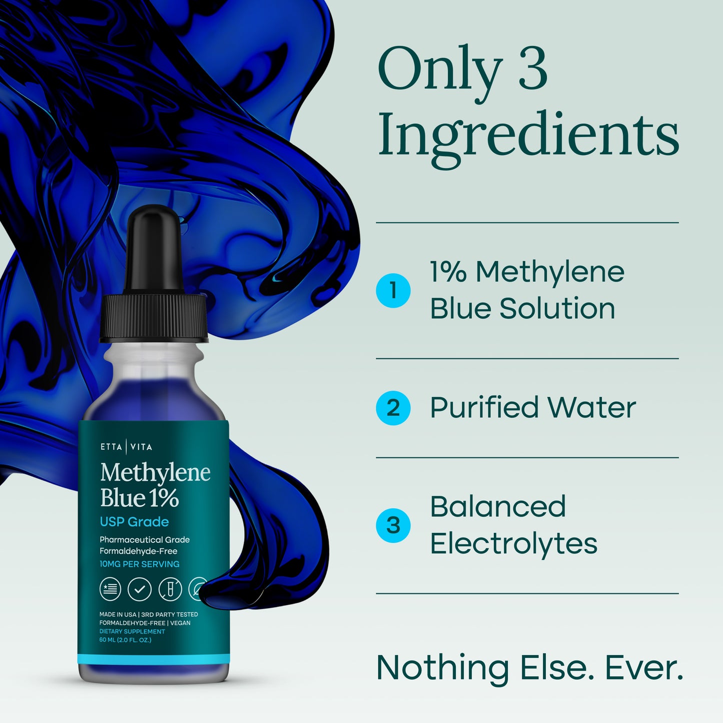 Methylene Blue Drops 1% Solution – 10mg per Serving, Pharmaceutical Grade Liquid Supplement for Focus, Energy & Mental Clarity – Third-Party Tested, Formaldehyde-Free, Made in USA