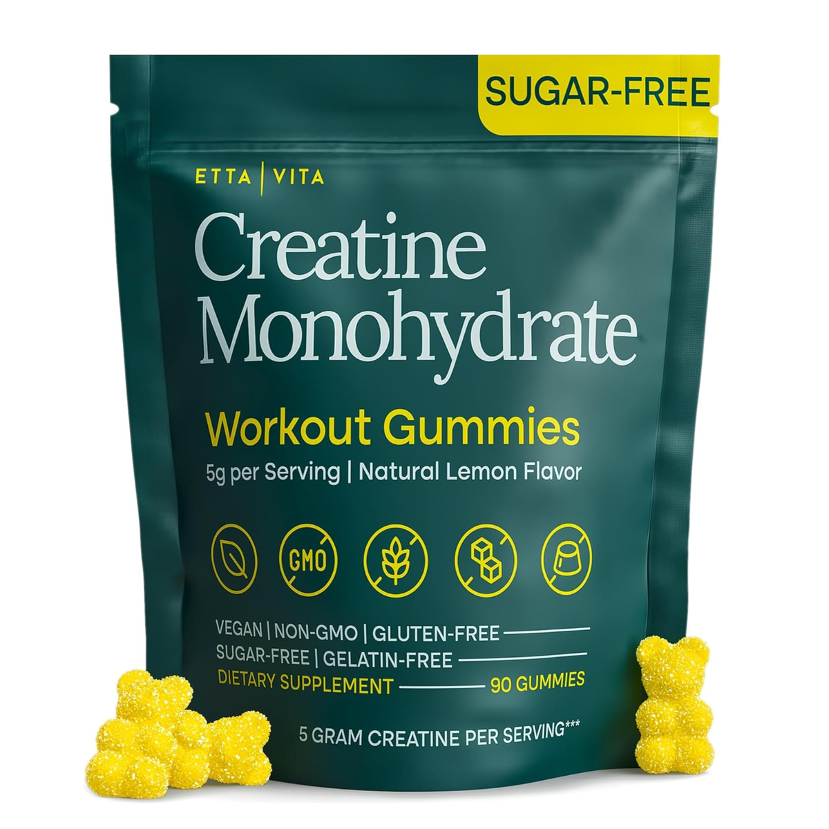 Sugar-Free Creatine Monohydrate Gummies 5gram per Serving, Potent Creatine Gummies for Women & Men, Supplement for Muscle Support, Cellular Energy & Cognitive Function [Lemon Drops Candy Flavor]. This product is a dietary supplement in the form of lemon-f