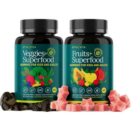 (120 Chews) Fruits and Veggies Supplement - Super Greens Gummies (9 Superfruits & 30 Veggies) Mushrooms, Fruit and Vegetable Vitamins, Non-GMO, Pectin-Based, Gluten-Free, No Capsules
