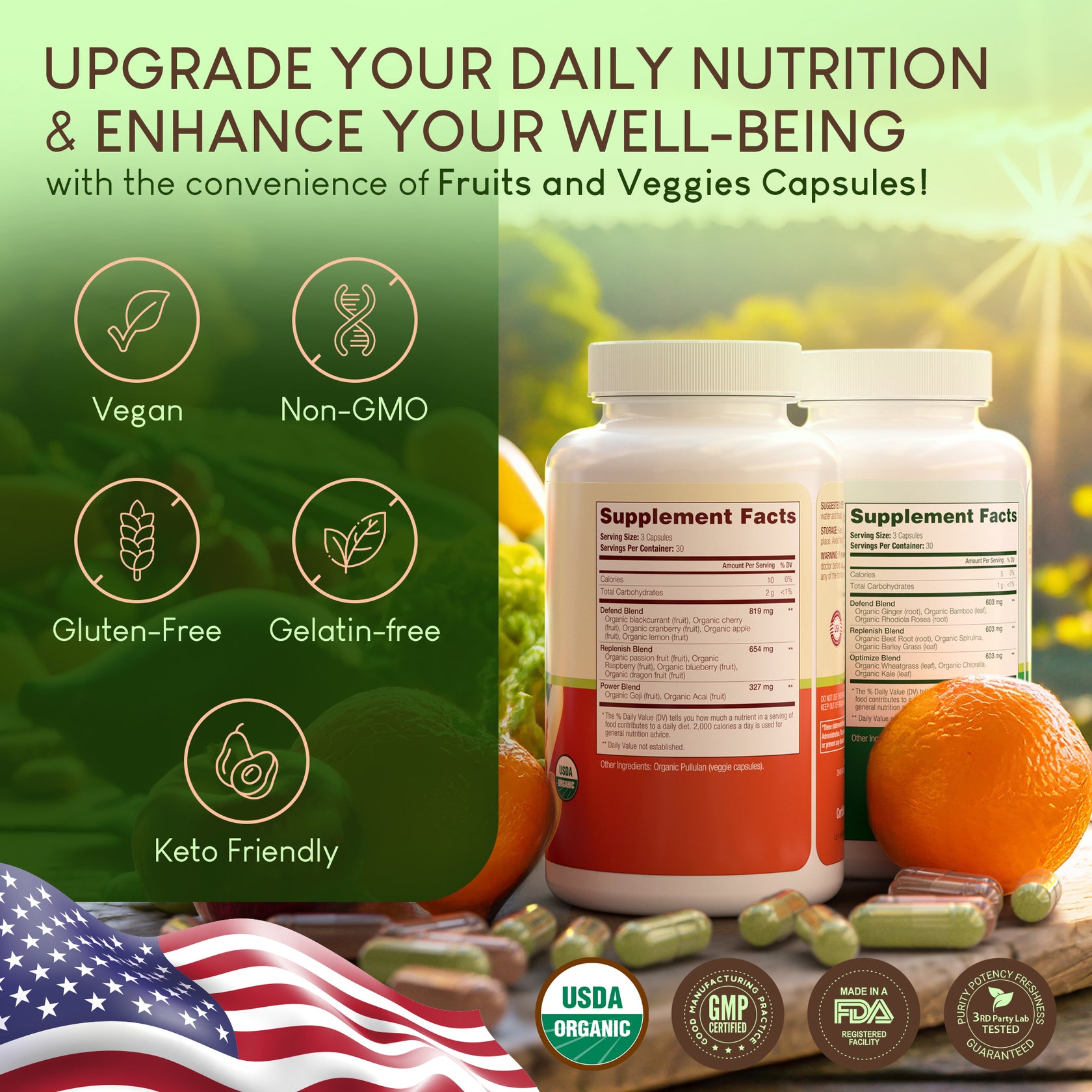 Usda certified organic fruits and veggies supplement for detox clean