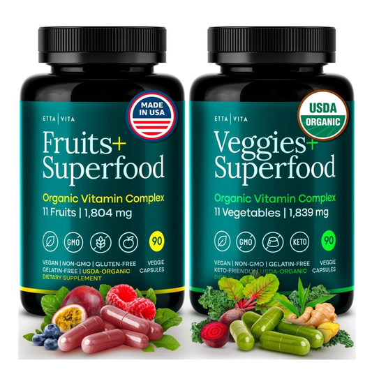 Organic Fruits & Veggies Capsules – Daily Whole Food Nutrition for Energy & Wellness – 180 Vegan Capsules