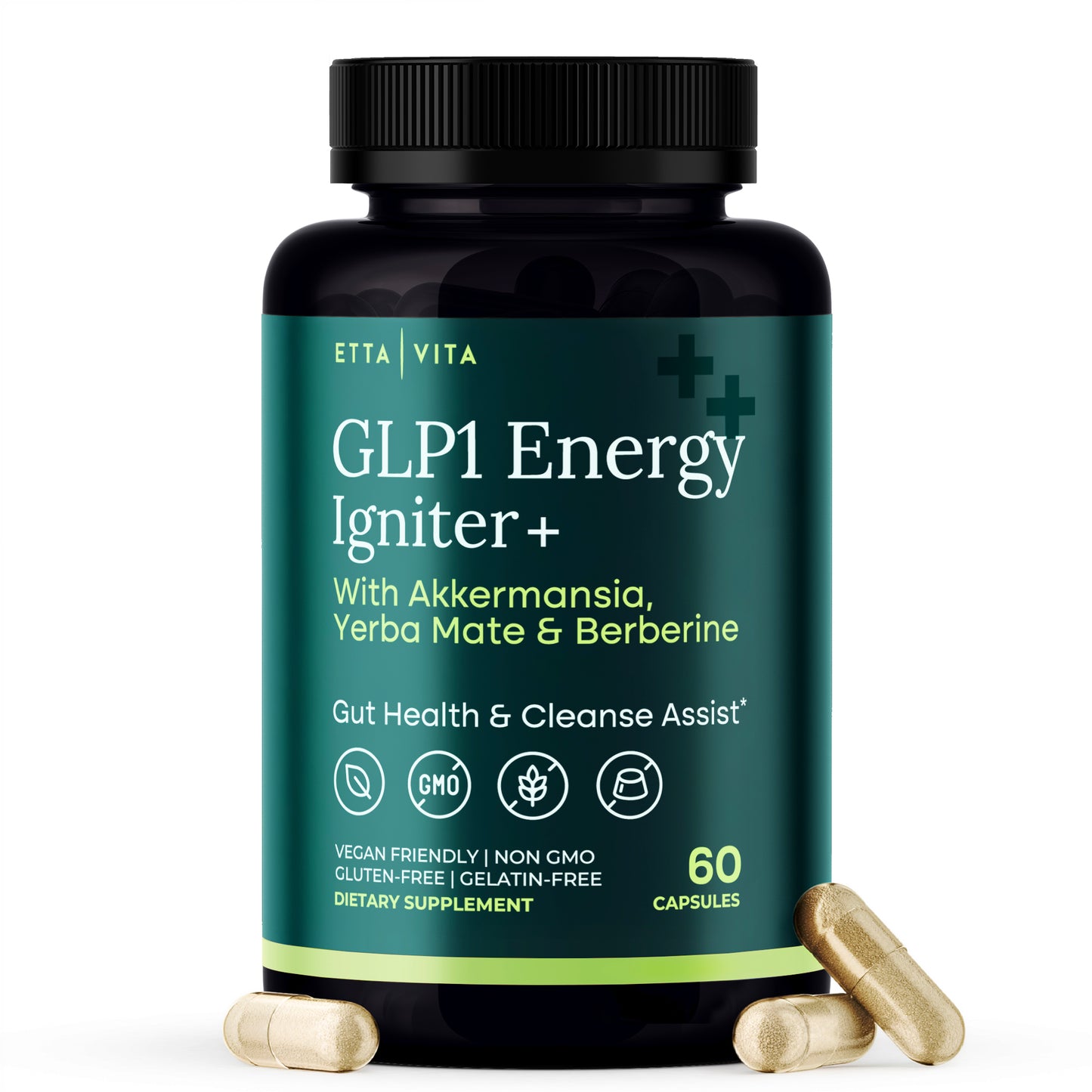 Natural GLP-1 Support Supplement for Weight Loss & Energy - Appetite Suppressant and Fat Burner with Berberine, Green Tea, Yerba Mate, Theanine, Psyllium Husk, Senna Leaf, Lemon, Inulin & Black Garlic