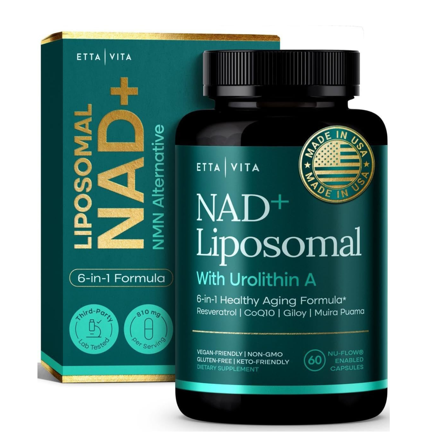 Liposomal NAD+ Supplement - Resveratrol, Urolithin A, CoQ10 & Muira Puama