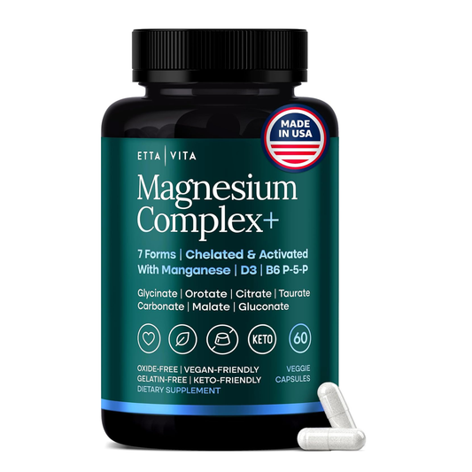 Magnesium Complex for Women & Men 500mg (7-in-1) - Magnesium Glycinate with D3 & B6, Glycinate, Citrate, Malate, Taurate & Orotate - Daily Wellness Support, 60ct [Oxide-Free]