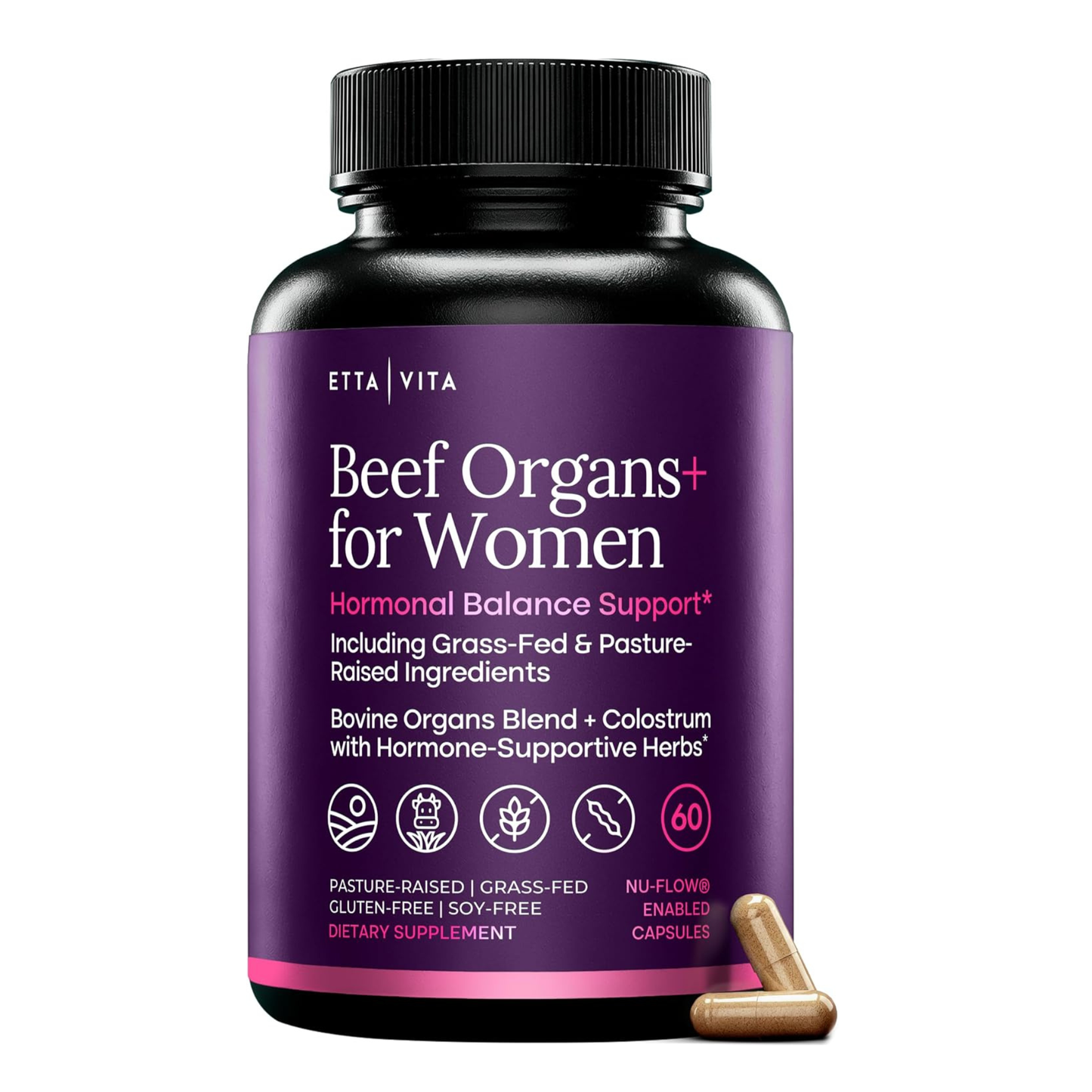 Primal Beef Organ Supplement for Women - Made with Grass-Fed/Finished Organs: Ovary, Uterus, Liver, Kidney, Heart, Bone Matrix, Colostrum, Maca, Ashwagandha, Shatavari & Chasteberry - Energy Support Made in USA