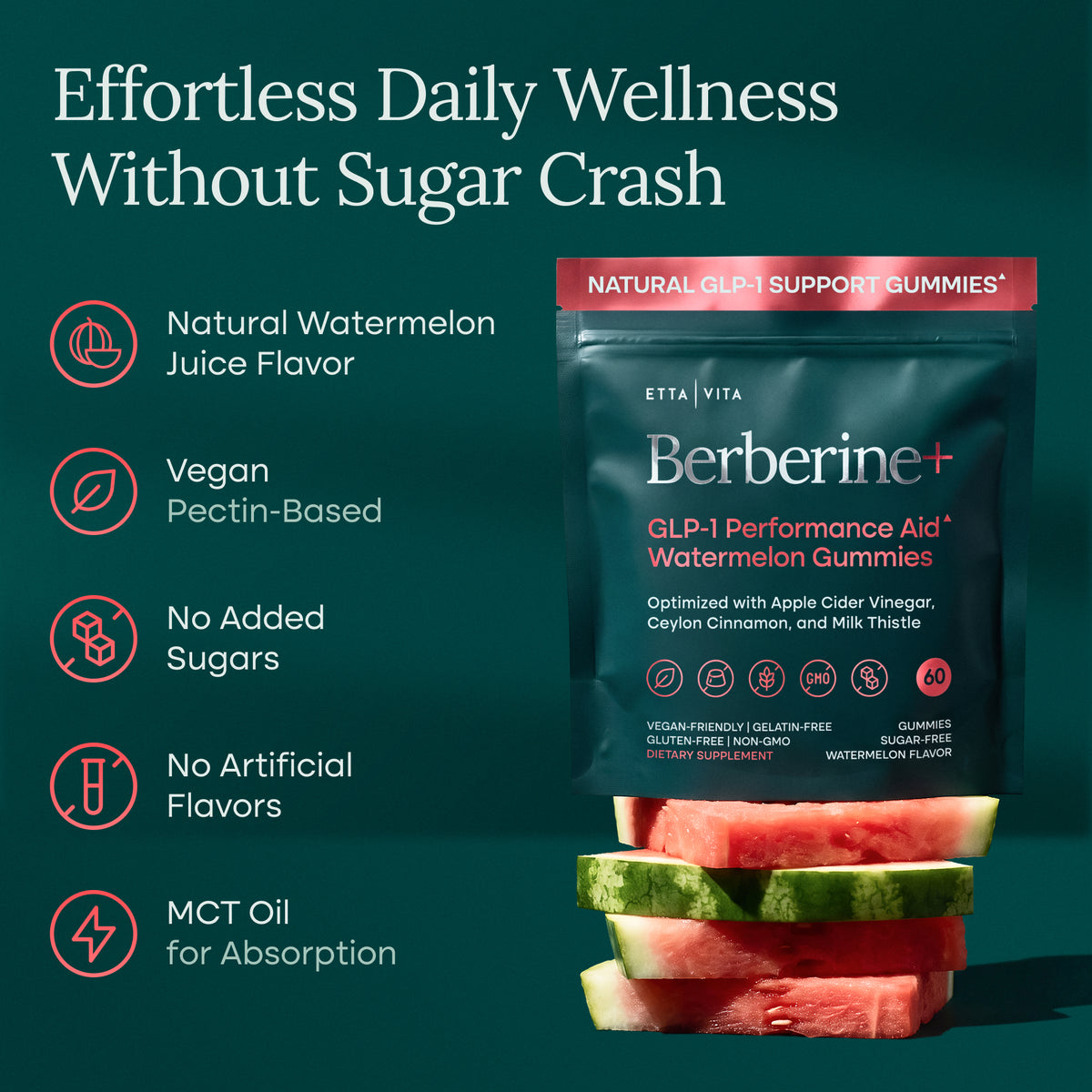 Berberine Watermelon Gummies with ACV, Ceylon Cinnamon, and Milk Thistle
