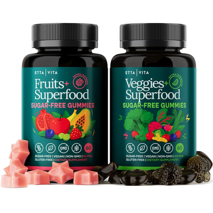 Everyday Debloat & Detox Sugar-Free Fruits and Veggies Gummies - Energy Support with Superfood Fruit and VegetableSupplement (120 Chews) Cruelty-Free, Vegan, Gluten-Free, Fruit and Vegetable Vitamin