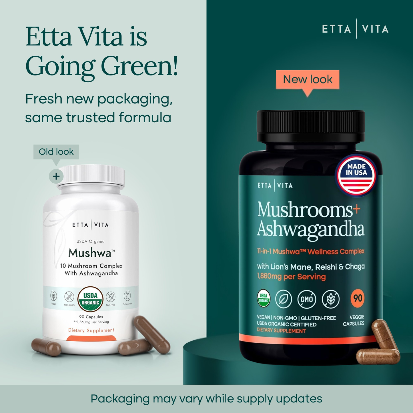 USDA Organic Lions Mane Supplement Capsules with Ashwagandha, Chaga, Reishi, Cordyceps, Turkey Tail