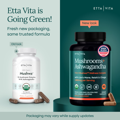 USDA Organic Lions Mane Supplement Capsules with Ashwagandha, Chaga, Reishi, Cordyceps, Turkey Tail