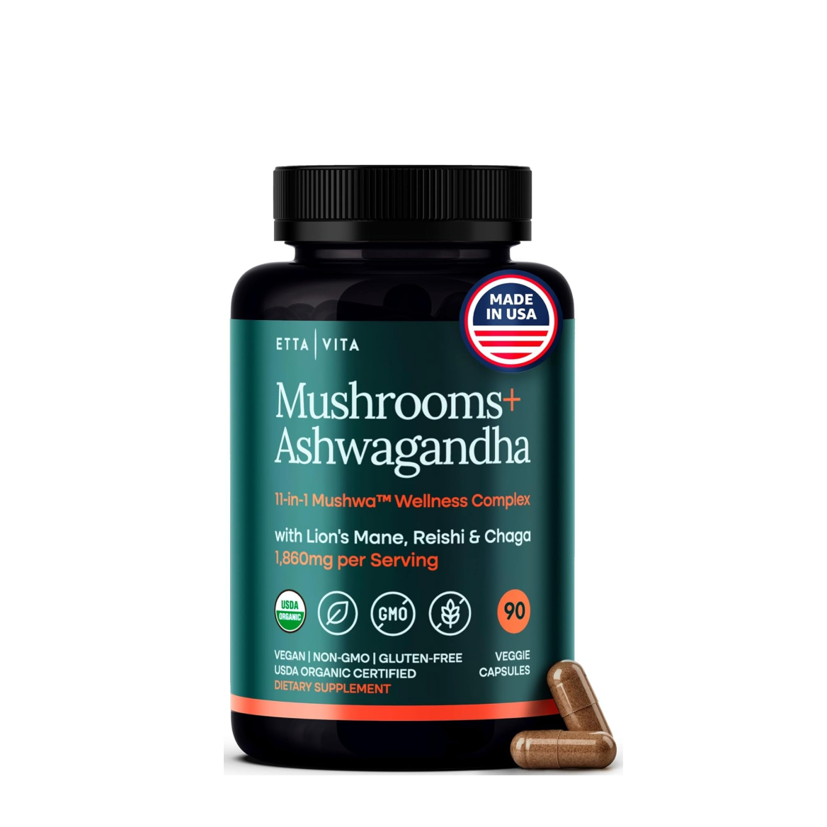 USDA Organic Mushroom Complex with 10 Mushrooms & Ashwagandha